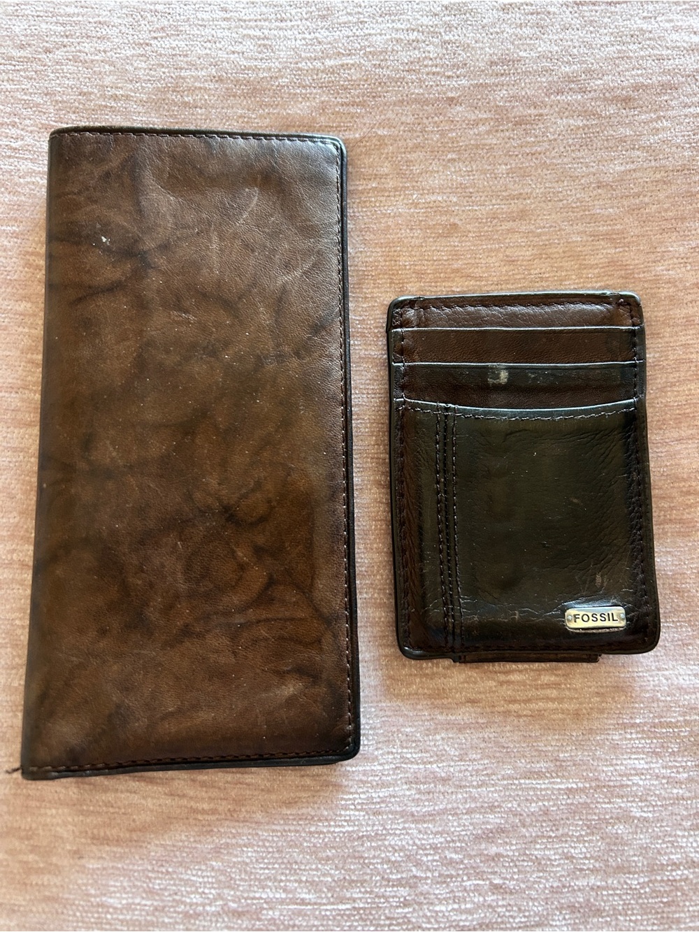 Lot Fossil Derrick executive leather checkbook wallet + magnetic card case